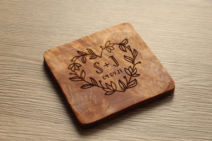 Couples Initial Coasters - Olive Wood