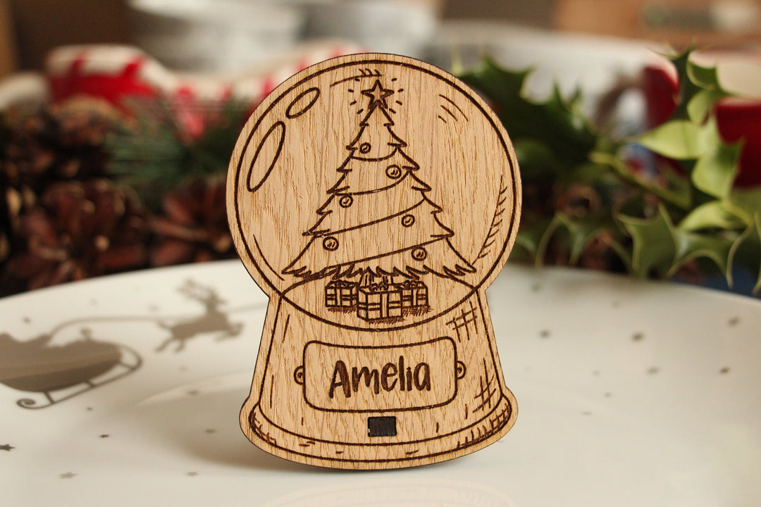 Personalised Snow Globe Table Name Place Settings