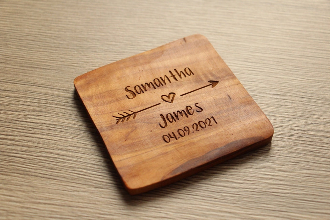 Couples Name Coasters - Olive Wood