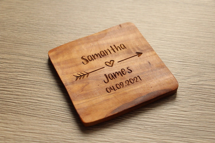 Couples Name Coasters - Olive Wood