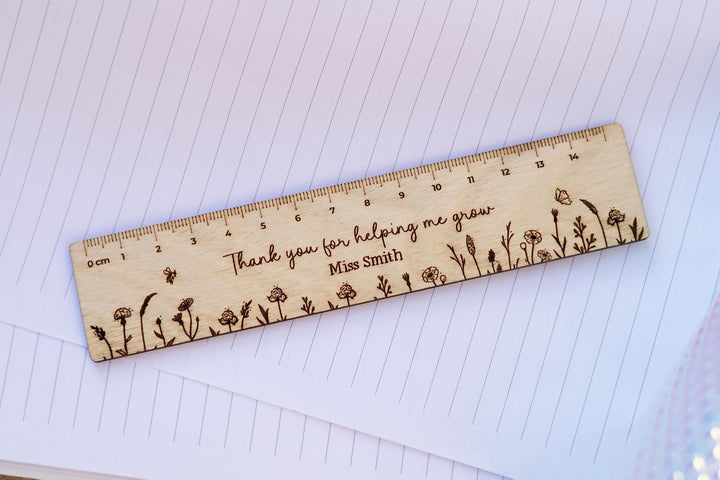 Thank You For Helping Me Grow Wildflower Wooden Ruler