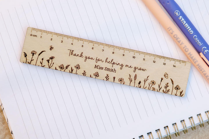 Thank You For Helping Me Grow Wildflower Wooden Ruler