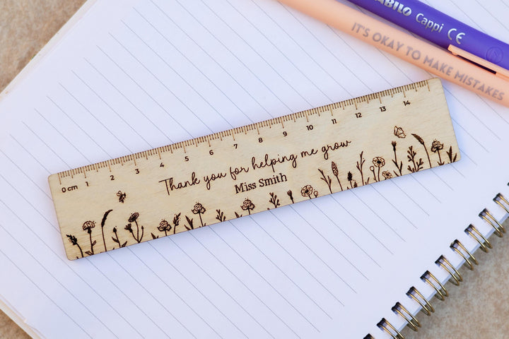 Thank You For Helping Me Grow Wildflower Wooden Ruler