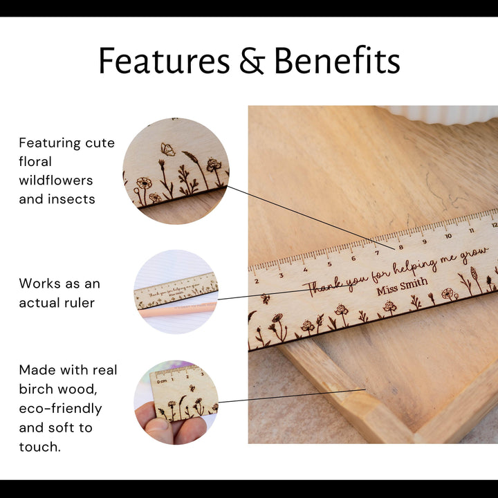 Thank You For Helping Me Grow Wildflower Wooden Ruler