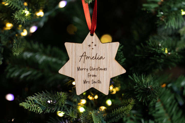 Teacher to Pupil Merry Christmas Star Bauble