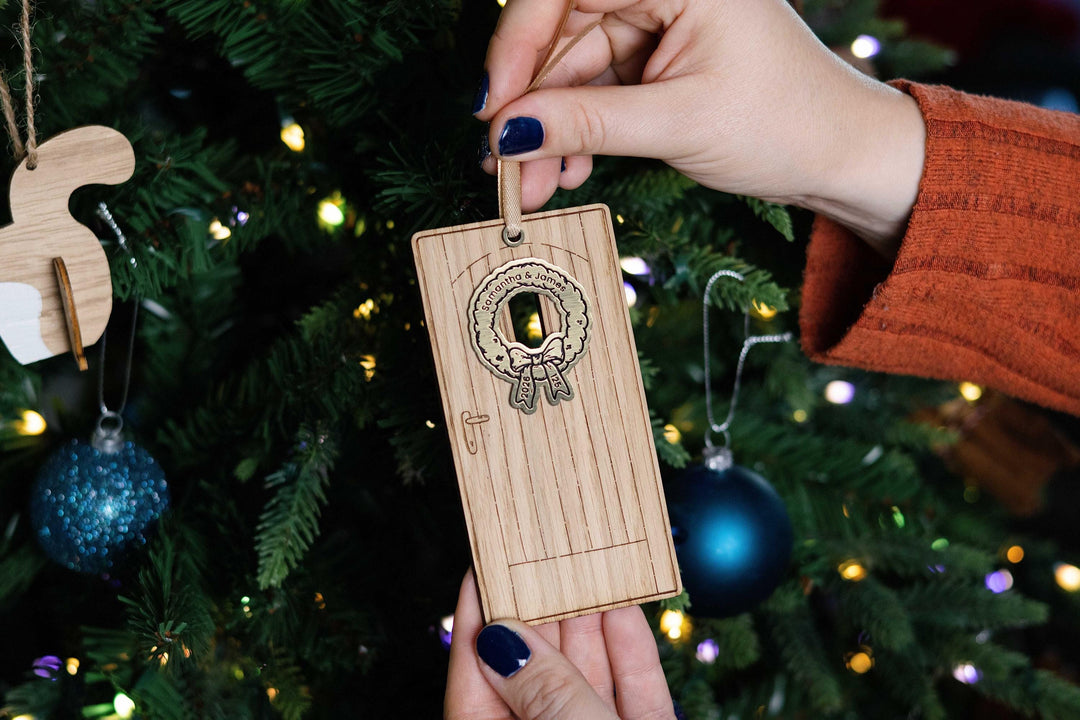 Christmas Door Ornament - handmade oak Christmas ornament The Wood Look