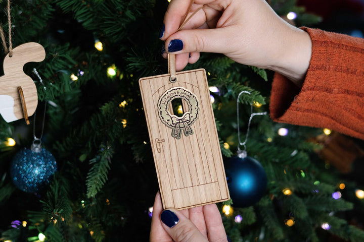 Christmas Door Ornament - handmade oak Christmas ornament The Wood Look