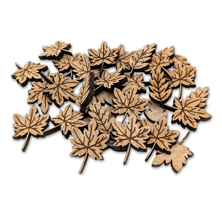 50-Pack Wooden Maple Leaf Decorative Ornaments, 28mm, Natural Wood Craft Pieces, Laser Cut Shapes