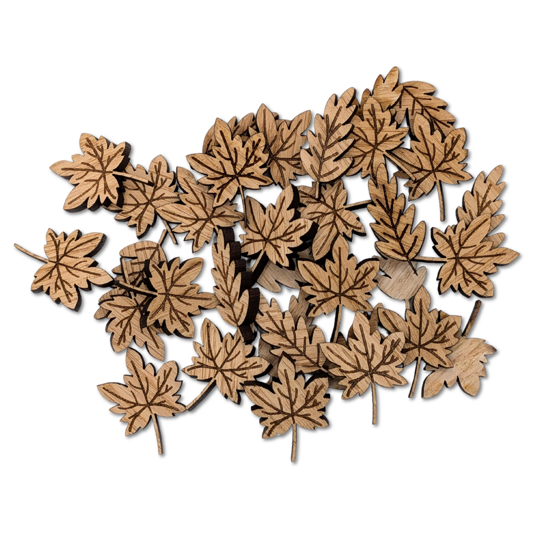 50-Pack Wooden Maple Leaf Decorative Ornaments, 28mm, Natural Wood Craft Pieces, Laser Cut Shapes