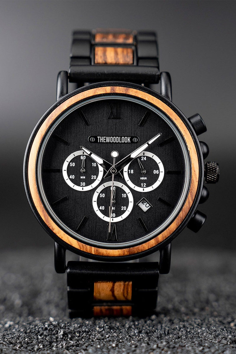 Boston zebrawood and steel chronograph watch