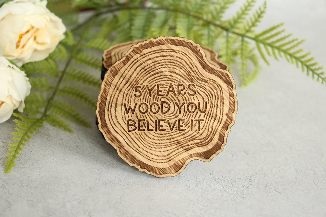 🎁 5 Year Anniversary Coasters (100% off) -  wooden coaster close-up