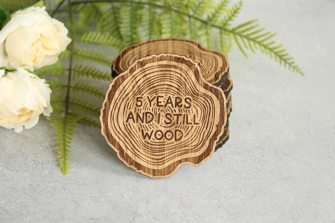 🎁 5 Year Anniversary Coasters (100% off) - engraving detail on wooden coaster