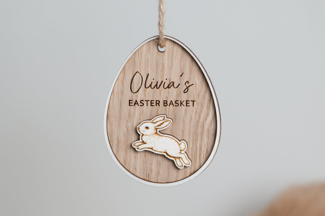 Personalised Easter Bunny Tags - engraving detail on oak gift tag