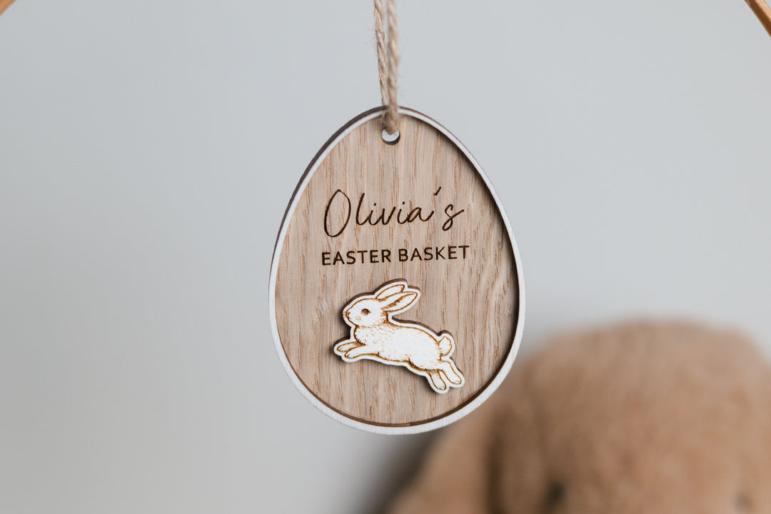 Personalised Easter Bunny Tags - personalised  oak gift tag close-up
