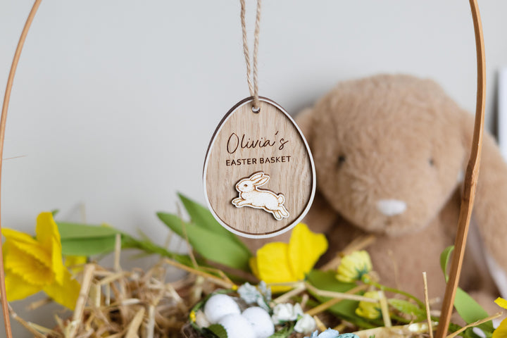 Personalised Easter Bunny Tags - handmade oak gift tag The Wood Look