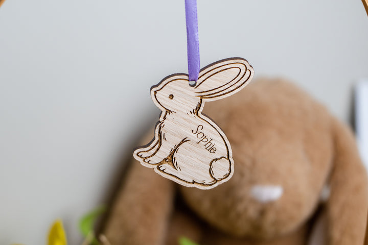 Personalised Easter Basket Name Tag - personalised  oak gift tag close-up