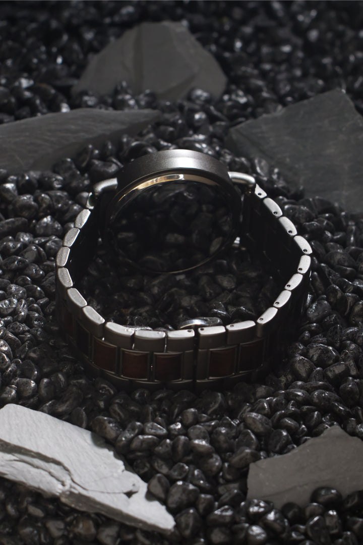 Austin gunmetal steel and ebony bracelet and clasp on black stones - The Wood Look