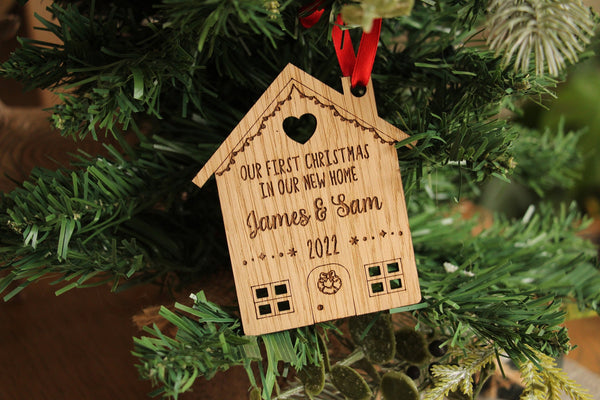 Personalized First Christmas New Home Ornament: Wood Key