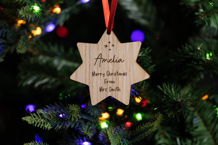 Teacher to Pupil Merry Christmas Star Bauble