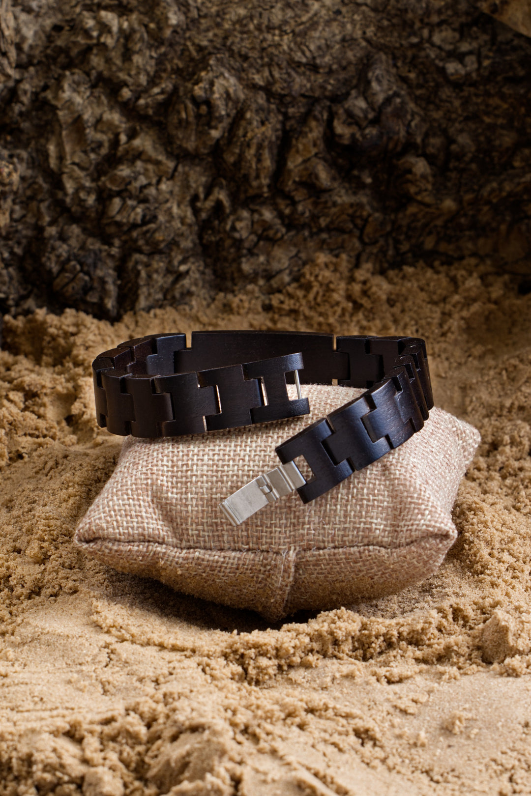 Nile ebony wooden bracelet open to show the stainless steel clasp - The Wood Look