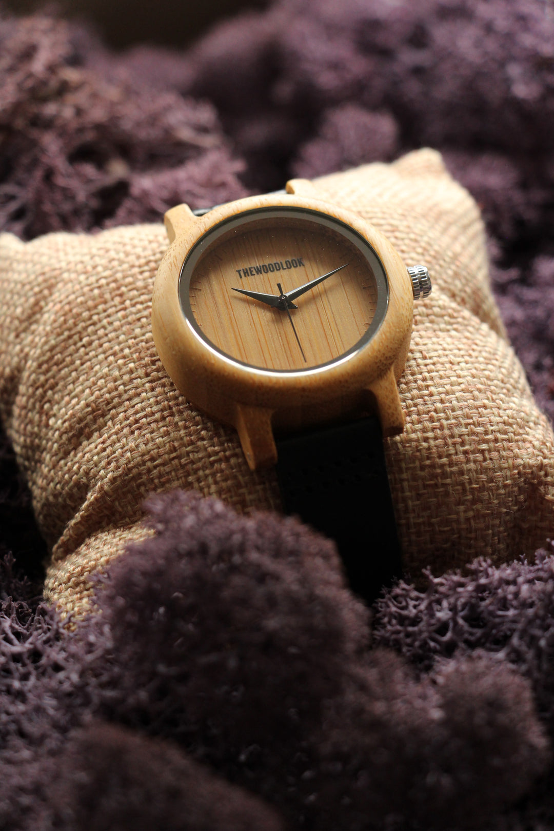 Close-up of the Sydney bamboo watch case and bamboo dial - The Wood Look